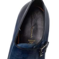 Santoni Blue Leather Double Buckle Derby Monk Size 46