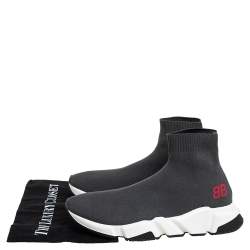 Pre Owned Balenciaga Grey Knit Fabric Speed Trainers High Top Sneaker Size 40