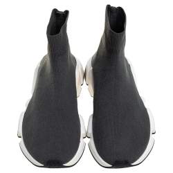 Pre Owned Balenciaga Grey Knit Fabric Speed Trainers High Top Sneaker Size 40