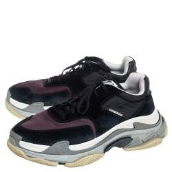 Pre Owned حذاء رياضى بالنسياغا تريبل إس سويدى ونايلون كستنائي وأسود منخفض من أعلى مقاس 45