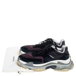 Pre Owned حذاء رياضى بالنسياغا تريبل إس سويدى ونايلون كستنائي وأسود منخفض من أعلى مقاس 45