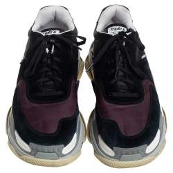 Pre Owned حذاء رياضى بالنسياغا تريبل إس سويدى ونايلون كستنائي وأسود منخفض من أعلى مقاس 45