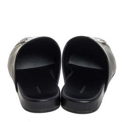 Balenciaga Black Leather Cosy BB Logo Embellished Mules Size 44 