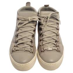Pre Owned Balenciaga Grey Leather Arena Low Top Sneakers Size 40