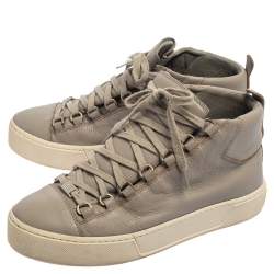 Pre Owned Balenciaga Grey Leather Arena Low Top Sneakers Size 40