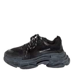 Balenciaga Black Mesh And Leather Triple S Sneakers Size 41