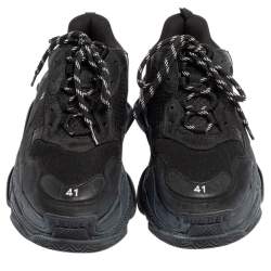 مملوكة مسبقًا حذاء رياضي بالنسياغا تريبل أس جلد وشبك أسود مقاس 41