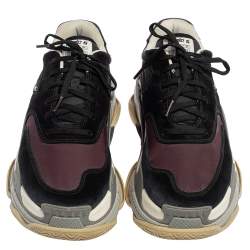Pre Owned Balenciaga Burgundy/Black Nylon And Suede Triple S Sneakers Size 41