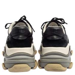 Pre Owned Balenciaga Burgundy/Black Nylon And Suede Triple S Sneakers Size 41