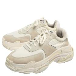 Pre Owned حذء رياضي بالنسياغا تريبل أس سويدي ونايلون أبيض مقاس 41