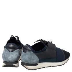 Pre Owned حذاء رياضي بالنسياغا ريس رانر شبكة زرقاء وجلد عنق منخفض مقاس 43