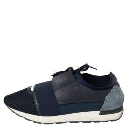 Pre Owned حذاء رياضي بالنسياغا ريس رانر شبكة زرقاء وجلد عنق منخفض مقاس 43