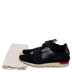 Pre Owned Balenciaga Black Mesh And Leather Race Runner Low Top Sneakers Size 44