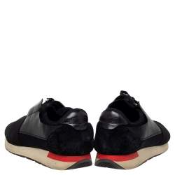 Pre Owned Balenciaga Black Mesh And Leather Race Runner Low Top Sneakers Size 44