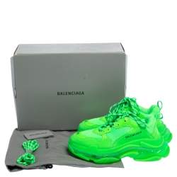 Pre Owned حذاء رياضي بالنسياغا تريبل إس شبك وجلد أخضر فاقع مقاس 40