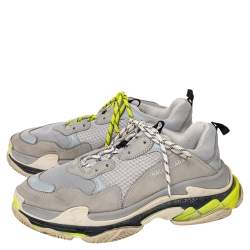 Pre Owned Balenciaga Grey Mesh And Nubuck Leather Triple S Sneakers Size 45
