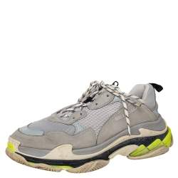 Pre Owned Balenciaga Grey Mesh And Nubuck Leather Triple S Sneakers Size 45