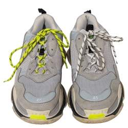 Pre Owned Balenciaga Grey Mesh And Nubuck Leather Triple S Sneakers Size 45