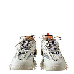 Pre Owned Balenciaga White /Orange Leather And Mesh Track Sneakers Size US 11 EU 45 UK 10
