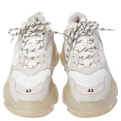 مملوكة مسبقًا Balenciaga White/Grey Leather And Mesh Triple S Sneakers Size 43