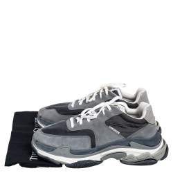 مملوكة مسبقًا Balenciaga Grey/Black Leather, Nylon, And Suede Triple S Low Top Sneakers Size 44