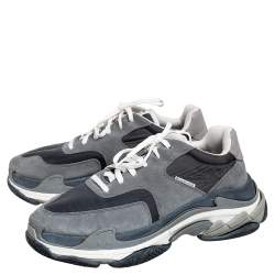 مملوكة مسبقًا Balenciaga Grey/Black Leather, Nylon, And Suede Triple S Low Top Sneakers Size 44