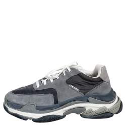 مملوكة مسبقًا Balenciaga Grey/Black Leather, Nylon, And Suede Triple S Low Top Sneakers Size 44