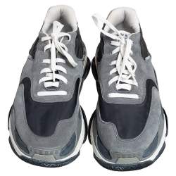 مملوكة مسبقًا Balenciaga Grey/Black Leather, Nylon, And Suede Triple S Low Top Sneakers Size 44