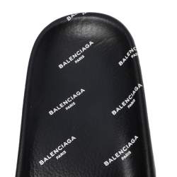 Pre Owned Balenciaga Black Logo Stamped Leather Slide Sandals Size 39