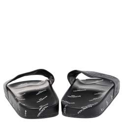 Pre Owned Balenciaga Black Logo Stamped Leather Slide Sandals Size 39