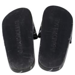 Pre Owned Balenciaga Black Logo Stamped Leather Slide Sandals Size 39