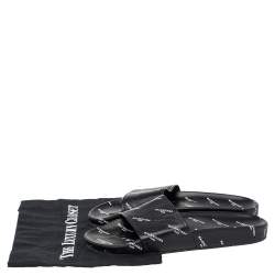Pre Owned Balenciaga Black Logo Stamped Leather Slide Sandals Size 39