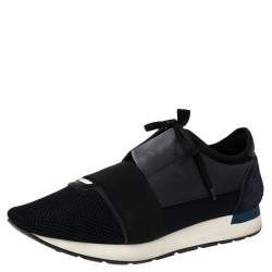 مملوكة مسبقًا Balenciaga Black Suede, Mesh And Leather Race Runner Sneakers Size 43