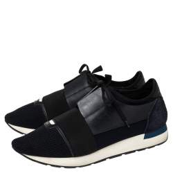 مملوكة مسبقًا Balenciaga Black Suede, Mesh And Leather Race Runner Sneakers Size 43