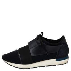 مملوكة مسبقًا Balenciaga Black Suede, Mesh And Leather Race Runner Sneakers Size 43
