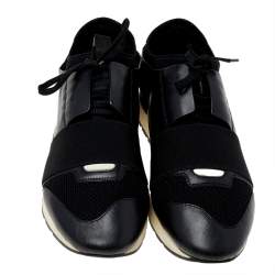 Pre Owned Balenciaga Black Mesh And Leather Race Runner Low Top Sneakers Size 41