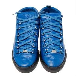 Pre Owned Balenciaga Blue Leather High Top Sneakers Size 43