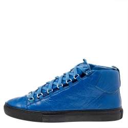 Pre Owned Balenciaga Blue Leather High Top Sneakers Size 43