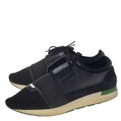 مملوكة مسبقًا Balenciaga Black Mesh And Leather Race Runner Low Top Sneakers Size 42