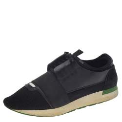 مملوكة مسبقًا Balenciaga Black Mesh And Leather Race Runner Low Top Sneakers Size 42