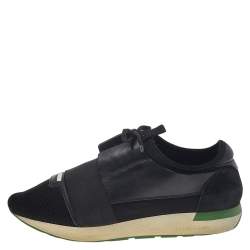 مملوكة مسبقًا Balenciaga Black Mesh And Leather Race Runner Low Top Sneakers Size 42