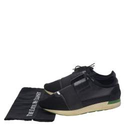 مملوكة مسبقًا Balenciaga Black Mesh And Leather Race Runner Low Top Sneakers Size 42