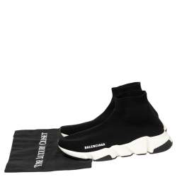 Balenciaga Black Knit Fabric Speed High Top  Sneakers 40
