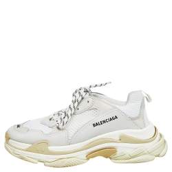 مملوكة مسبقًا حذاء رياضي بالنسياغا تريبل إس جلد وشبك متعدد الألوان عنق منخفض مقاس 44 