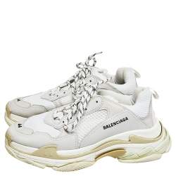 مملوكة مسبقًا حذاء رياضي بالنسياغا تريبل إس جلد وشبك متعدد الألوان عنق منخفض مقاس 44 