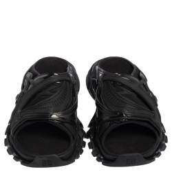 Pre Owned Balenicaga Black Neoprene and Leather Track Slide Sandals Size 41