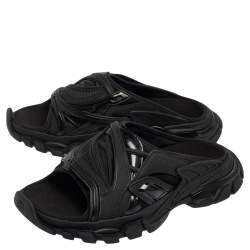 Pre Owned Balenicaga Black Neoprene and Leather Track Slide Sandals Size 41