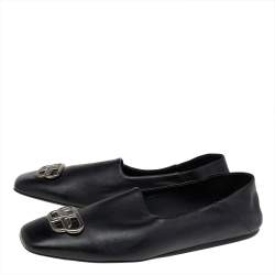 Pre Owned Balenciaga Black Leather BB Slip On Loafers Size 45