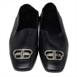 Pre Owned Balenciaga Black Leather BB Slip On Loafers Size 45