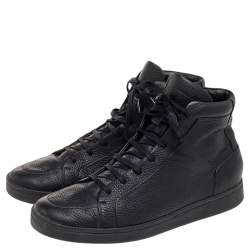 Pre Owned حذاء رياضي بالنسياغا جلد أسود مرتفع من أعلى مقاس 42